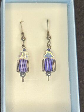 Boho Purple Bead Earrings on Silver Wire